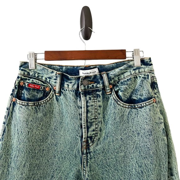 Teddy Fresh High-Rise Straight-Leg Acid Wash Jeans In Vintage Green Size 29 - Picture 2 of 15